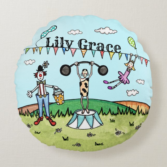 Personalized Fun Circus Themed Round Pillow (Front)