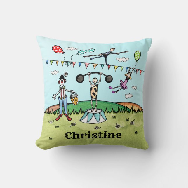 Personalized Fun Circus Themed Throw Pillow (Front)