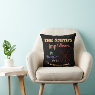 Personalized Fun & Colourful Halloween Spider Web Throw Pillow