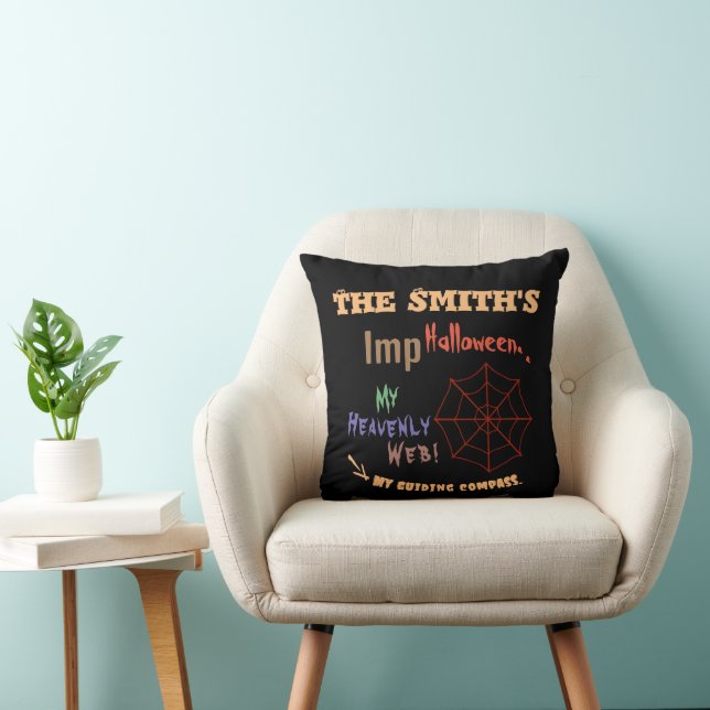 Personalized Fun & Colourful Halloween Spider Web Throw Pillow (Chair)