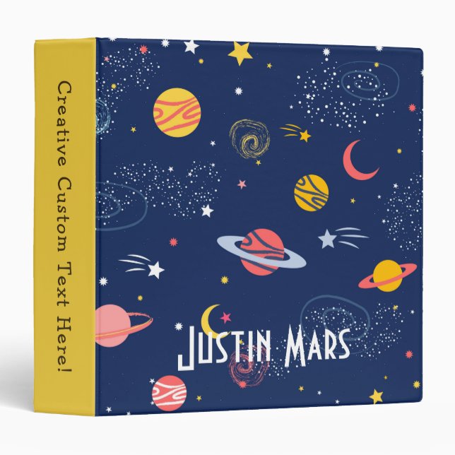 Personalized Fun & Colourful Outer Space Pattern Binder (Front/Spine)