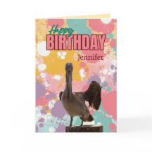 Personalized Fun, Colourful Pelican Birthday Card