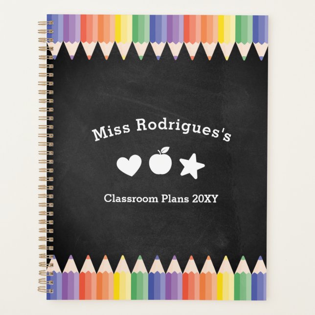 Personalized Fun Colourful Teacher Classroom Planner (Front)