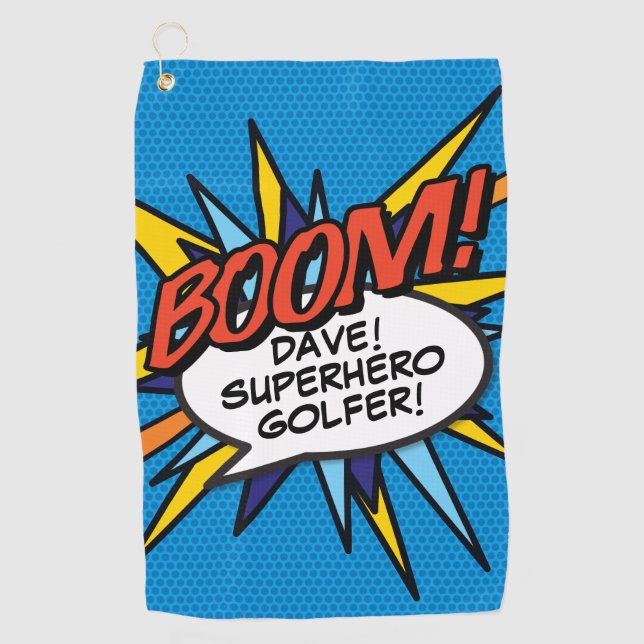 Personalized Fun Comic Book BOOM Golf Towel (Front)