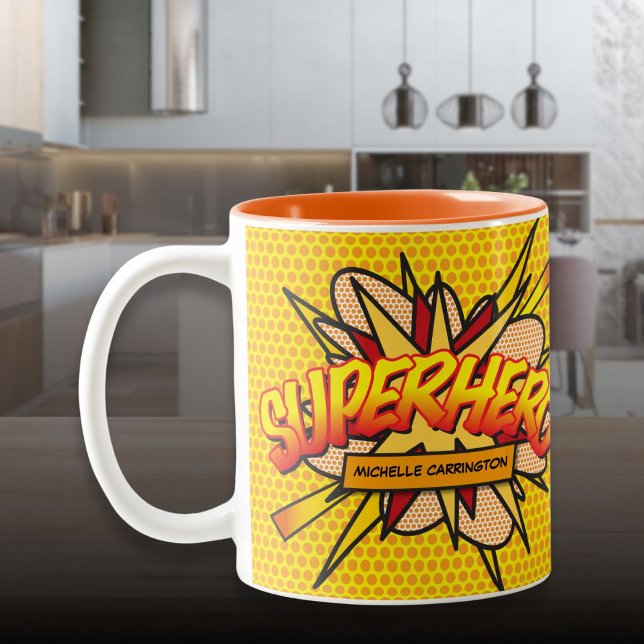 Personalized Fun Comic Book SUPERHERO Two-Tone Coffee Mug (Personalized Fun Comic Book SUPERHERO Two-Tone Coffee Mug)