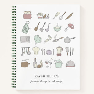 Personalized Fun Cooking Icons Recipe Notebook