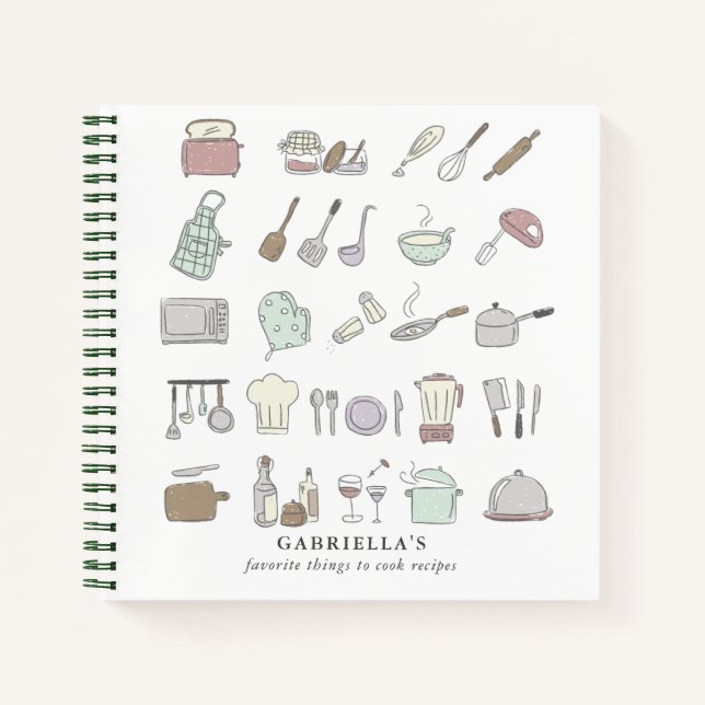 Personalized Fun Cooking Icons Recipe Notebook (Front)