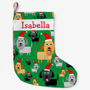 Personalized Fun Cute Dogs in Santa Hats Small Christmas Stocking