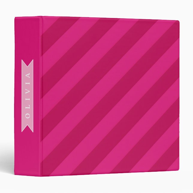 Personalized Fun Cute Modern Pink Stripe Binder (Front/Spine)