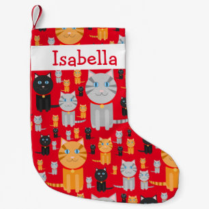 Personalized Fun Cute Orange, Grey, and Black Cats Small Christmas Stocking