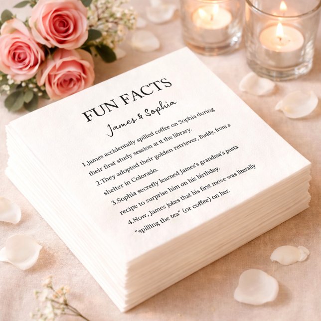 Personalized Fun Facts Wedding Napkins Couple (Creator Uploaded)