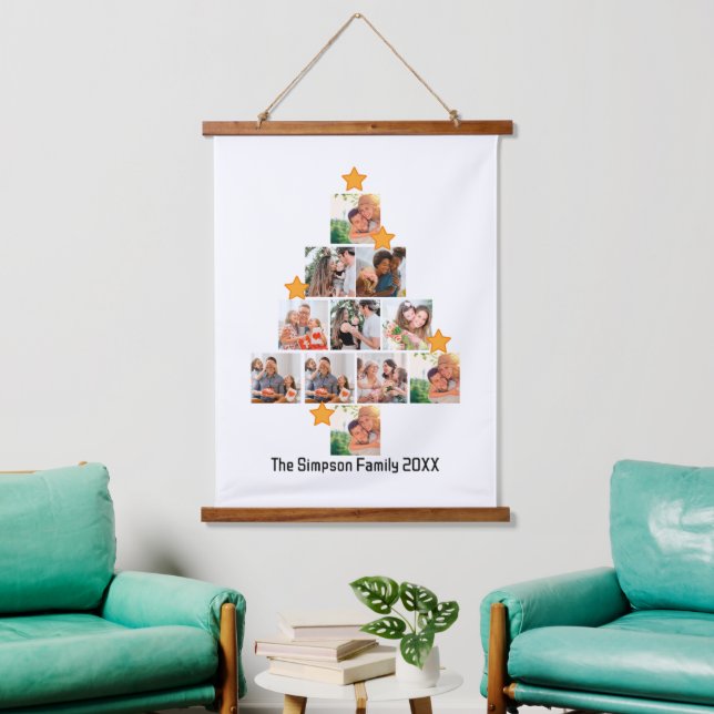 Personalized Fun Family Christmas 11 Photo Collage Hanging Tapestry (Living Room)