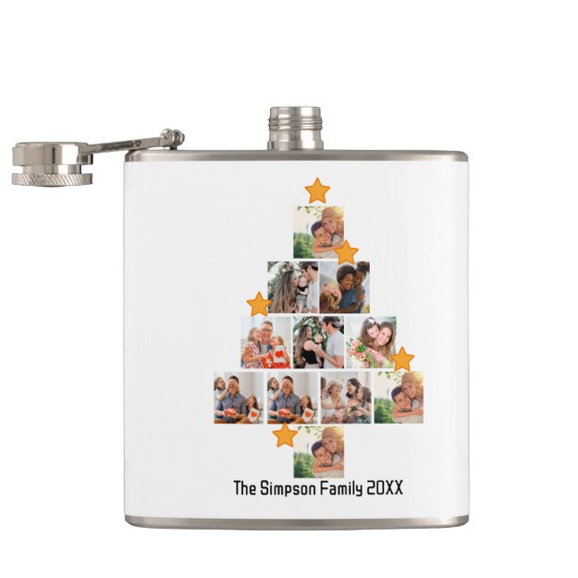Personalized Fun Family Christmas 11 Photo Collage Hip Flask (Opened)