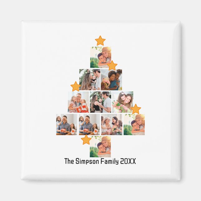 Personalized Fun Family Christmas 11 Photo Collage Magnet (Front)