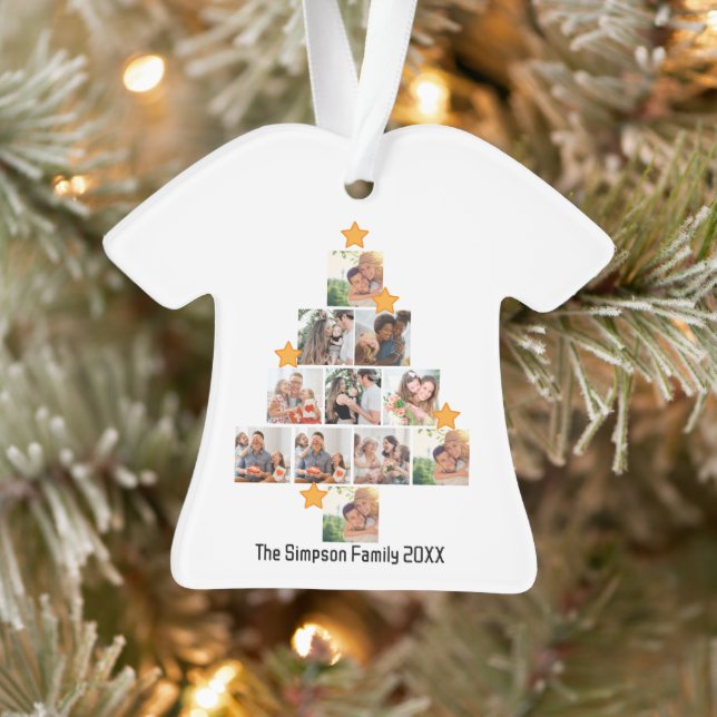 Personalized Fun Family Christmas 11 Photo Collage Ornament (Tree)
