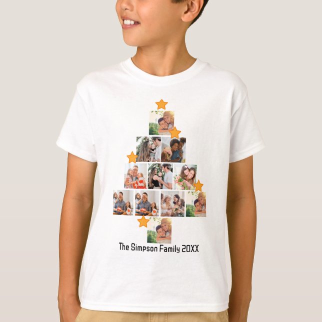 Personalized Fun Family Christmas 11 Photo Collage T-Shirt (Front)