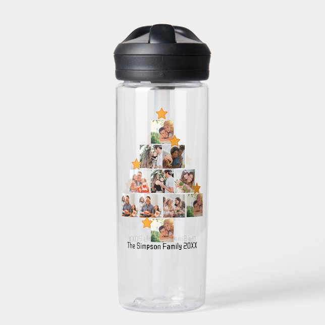 Personalized Fun Family Christmas 11 Photo Collage Water Bottle (Front)