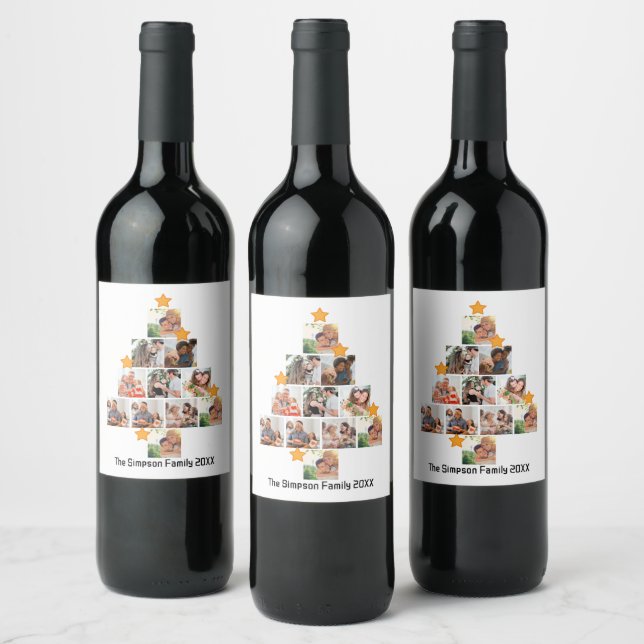 Personalized Fun Family Christmas 11 Photo Collage Wine Label (Bottles)