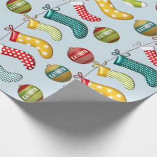 Personalized Fun & Festive Christmas Blue Wrapping Paper