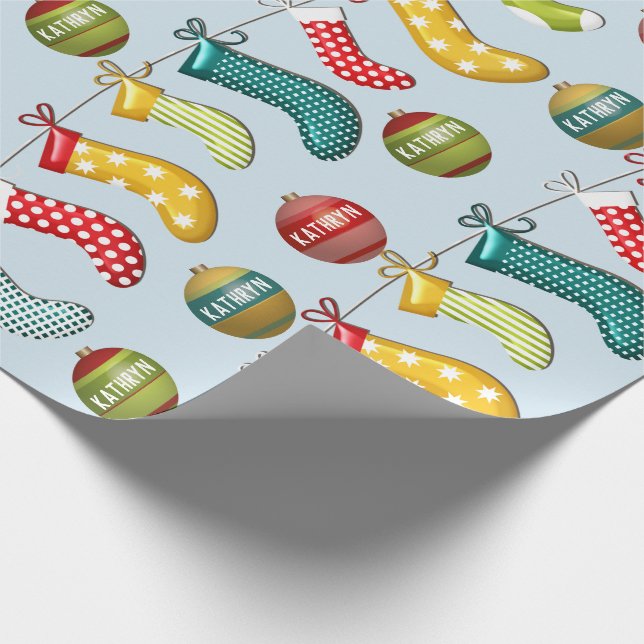 Personalized Fun & Festive Christmas Blue Wrapping Paper (Corner)
