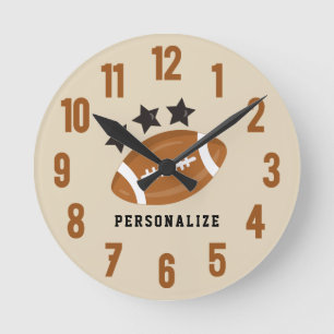 Personalized Fun Football With Stars Custom Text Round Clock