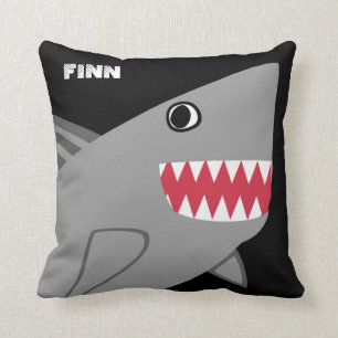 Personalized Fun Grey Shark on Black Throw Pillow