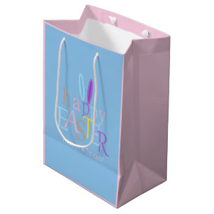 Personalized Fun Happy Easter Bunny Ears Blue Pink Medium Gift Bag