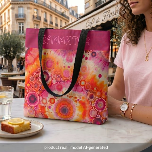 Personalized Fun Orange Hot Pink Batik Art Pattern Tote Bag (Creator Uploaded)