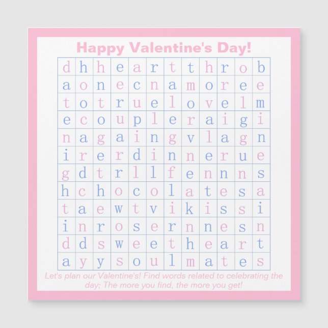 Personalized Fun, Pink Valentine's Day Word Puzzle (Front)