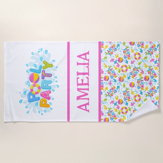 Personalized Fun Pool Party Beach Towel (Front)