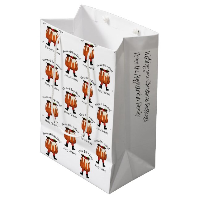 Personalized Fun Pudding Merry Christmas Medium Gift Bag (Front Angled)