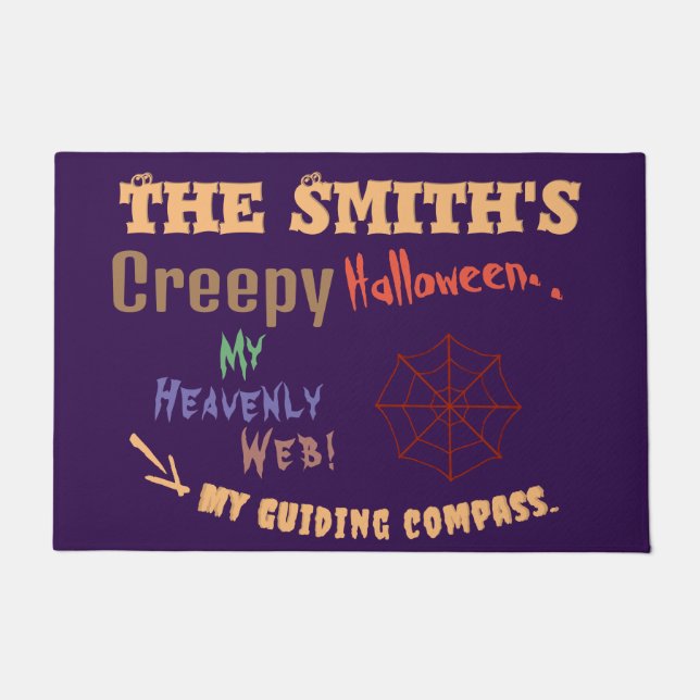Personalized Fun Purple Halloween Spider Web Doormat (Front)