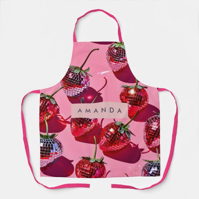 Personalized Fun Retro Disco Strawberry Apron (Front)