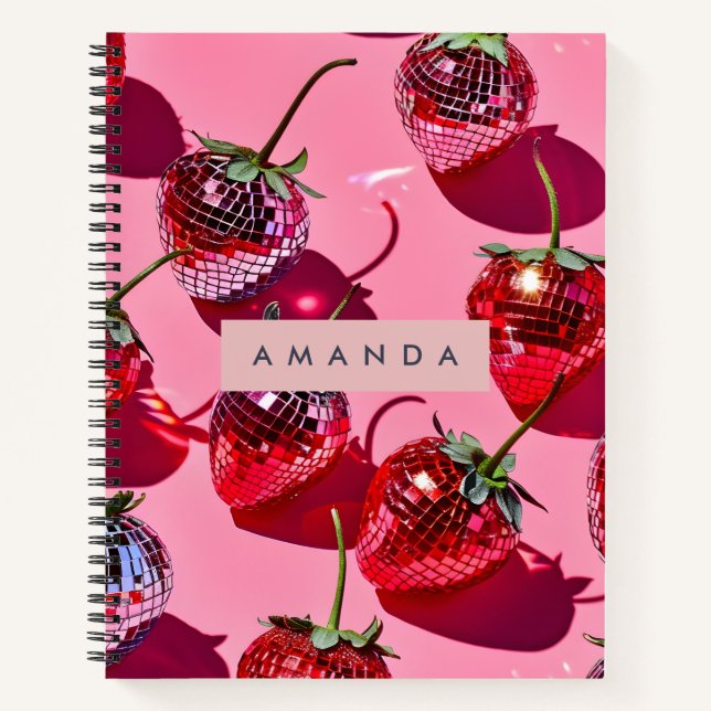 Personalized Fun Retro Disco Strawberry Notebook (Front)