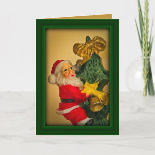 Personalized Fun Santa atop Christmas Tree, Green  Card