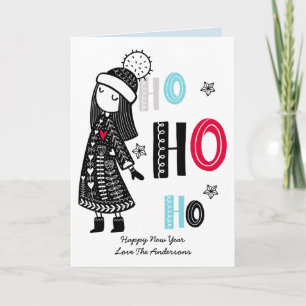 Personalized Fun Scandinavian Christmas Doodles Card