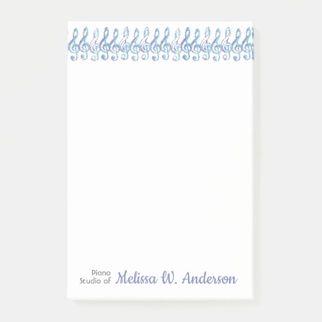 Personalized Fun Squiggly Rainbow Treble Clefs Post-it Notes (Front)