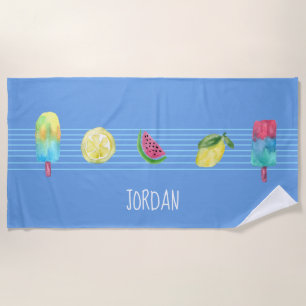 Personalized fun summer fruits popsicles  beach towel