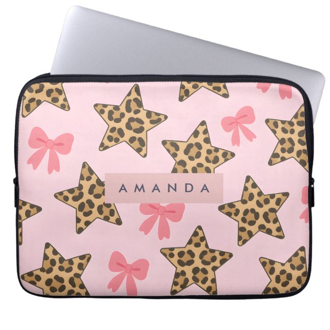 Personalized Fun Tiger Print Star Pattern Laptop Sleeve (Front)