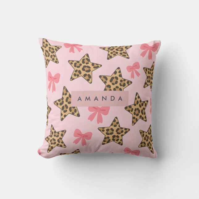 Personalized Fun Tiger Print Star Pattern Throw Pillow (Front)