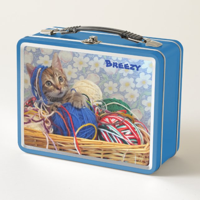 Personalized Fun with Yarn Cat  Metal Lunch Box (Front)