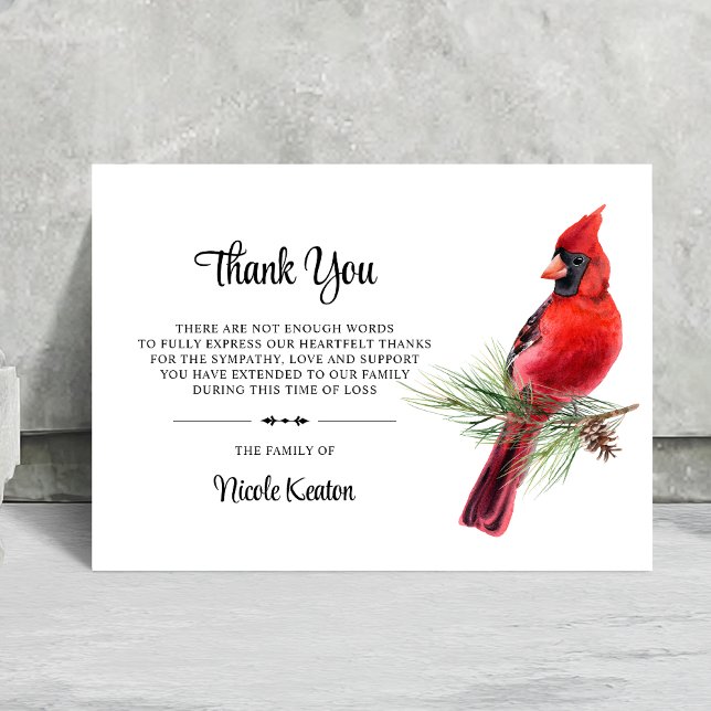 Personalized Funeral THANK YOU Cardinal Bird Note Card (Creator Uploaded)