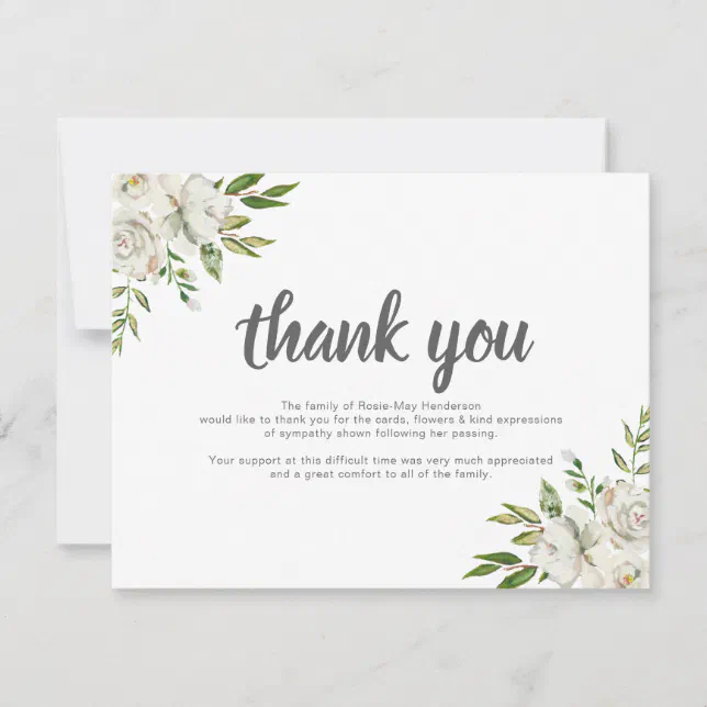 Personalized Funeral Thank You Note Behreavement Card Zazzle 5155