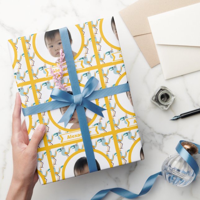 Personalized Funky Bird Baby Photo Wrapping Paper (Gifting)