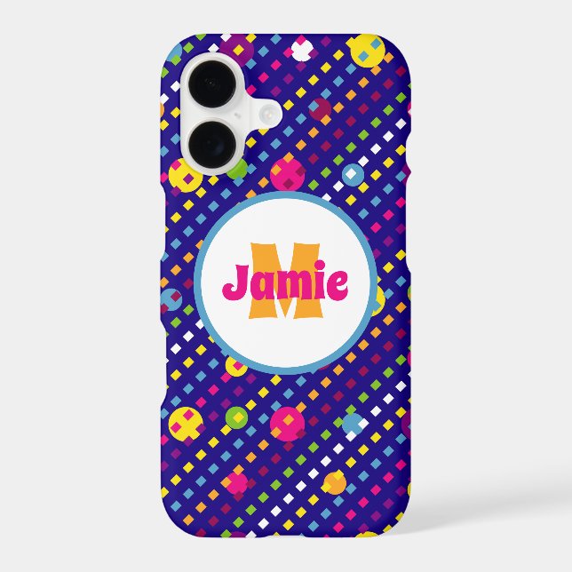 Personalized Funky Circles, Dashes Pattern Navy (Back)