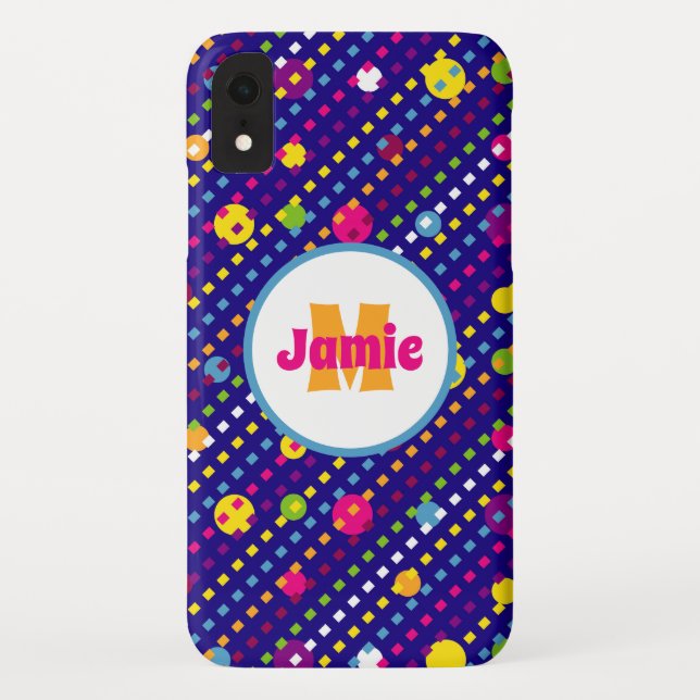 Personalized Funky Circles, Dashes Pattern Navy Case-Mate iPhone Case (Back)