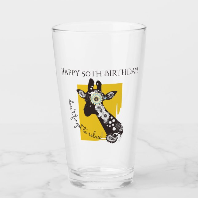 Personalized Funky Cool Giraffe Funny Birthday Glass (Front)