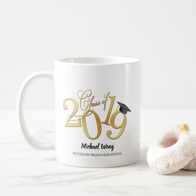 Personalized Funky Gold Class of 2019 Coffee Mug (With Donut)