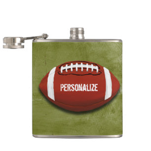 Personalized Funky Green Grunge Football Hip Flask