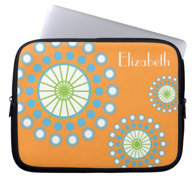 Personalized Funky Orange Blue Pinwheel Laptop Sleeve (Front)